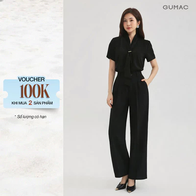 Quần Ống Rộng Nữ 98cm GUMAC Quần Tây Công Sở Lưng Cao Chiết Ly Vải Chéo Thái Cạp Cao LQF0906