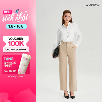 [VOUCHER 25%] Quần Tây Nữ GUMAC Ống Suông Túi Xéo Nút Bọc Mắt Cáo Có Đỉa Thiết Kế Thanh Lịch Dễ Phối Đồ LQG07078