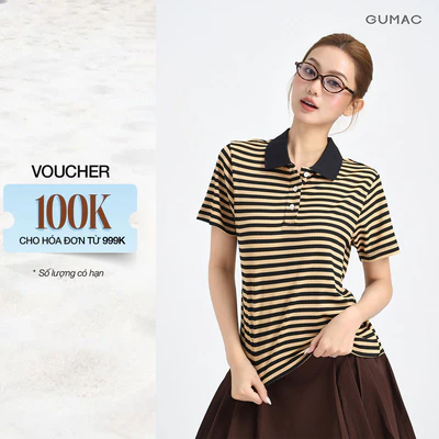Áo Polo Nữ GUMAC Áo Thun Có Cổ Kẻ Sọc Ngang Chất Thun Gân Co Giãn Tay Ngắn Trẻ Trung LPLF1103
