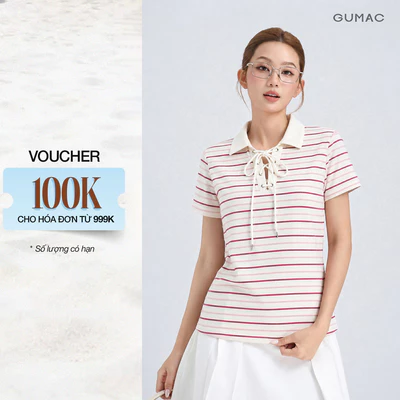 Áo Polo Nữ Gmorning - GUMAC Dây Đan Cách Điệu Cổ Trụ Mắt Cáo Kèm Dây Luồn Tạo Điểm Nhấn Hiện Đại YAPG05052