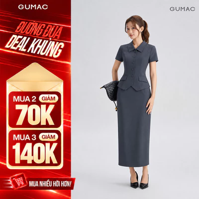 Set lẻ Áo Kiểu Nữ GUMAC Ôm Nhẹ Cổ Nằm Thanh Lịch LAG07073 - Chân Váy Nữ Xẻ Sau Tinh Tế LVG07074