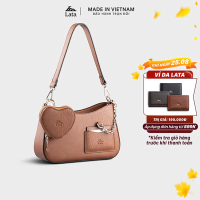 Túi LATA (Thời trang nữ Vintage phối ví trái tim kèm gương mini size 24 - Túi đeo chéo HN136)