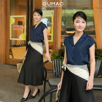 Áo Sơ Mi Nữ Cổ Danton GUMAC Tay Liền Phom Suông Chất Xô Len Mềm Mát Thời Trang Công Sở AF08003