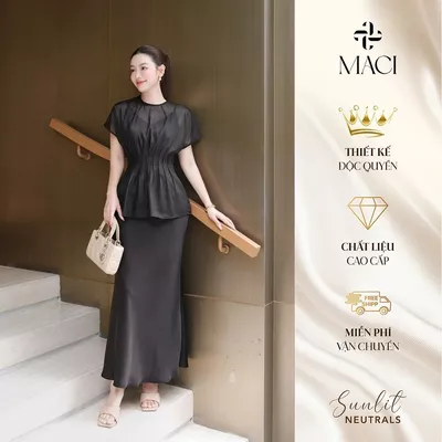 Chân Váy Lụa Queen Dáng Đuôi Cá 2 Lớp Màu Đen Nâu Nude MACI MCVCVTR0091 Thời Trang Nữ Thiết Kế Độc Quyền