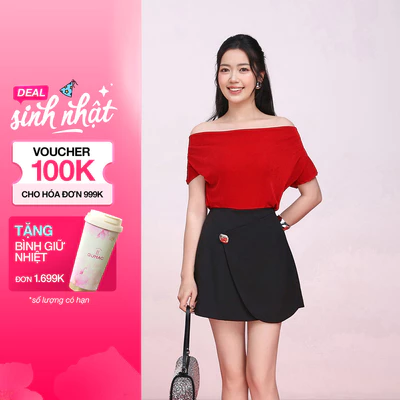 Chân Váy Nữ GUMAC Form A Ngắn Đắp Layer Đính Nút Chất Kaki Thun Co Giãn Tôn Dáng VF05032