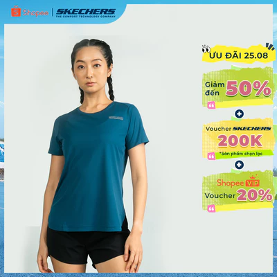 Áo Thun Tay Ngắn Nữ Skechers Running Performance Short Sleeve Tee - SP325W342-000Z