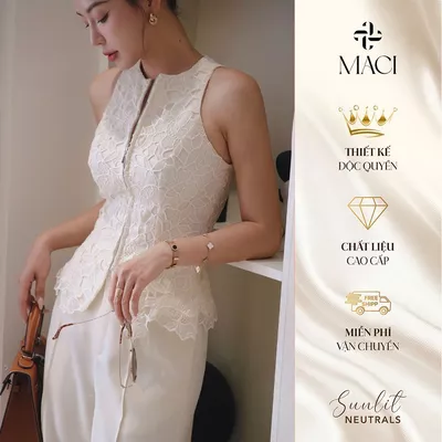 Áo Gile Ren Tơ Gương Màu Kem Thanh Lịch MACI MCAGLEM0386 Thời Trang Nữ Thiết Kế Độc Quyền