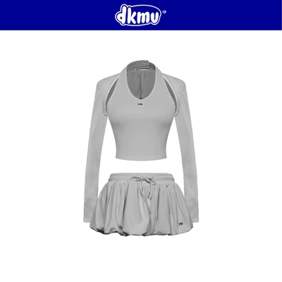 Set áo chân váy ngắn kiểu DKMV dáng yếm kèm khoác ngoài thiết kế có quần trong màu xám Gwyneth Set | K-SET7-X