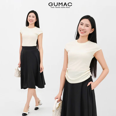 Áo Thun Nữ GUMAC Form Slim Tay Liền Rút Nhún Hai Bên Thun Gân Mềm Thoải Mái Tôn Dáng ATE11035