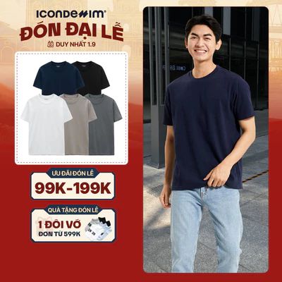 Áo thun nam trơn cổ tròn ICONDENIM, áo phông trơn vải cotton lightweight thoáng mát, siêu nhẹ, form regular ATID0190