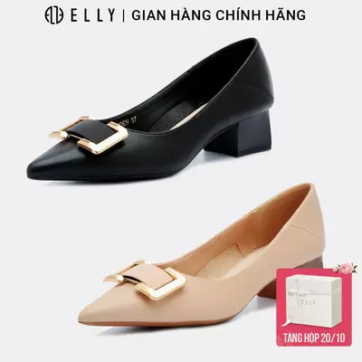 Giày cao gót nữ da bò ELLY EGT192 mũi nhọn gót 4cm chính hãng