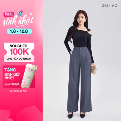 Quần Công Sở GUMAC Form Ống Rộng Thiết Kế Tối Giản Thoải Mái Thanh Lịch Hiện Đại LQG05069