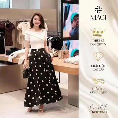 Chân Váy Xoè Chấm Bi To Chất Liệu Lụa Hàn MACI MCVCVDE0322 Thời Trang Nữ Thiết Kế