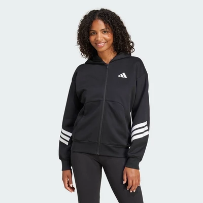 adidas Phong cách sống Áo Hoodie Khóa Kéo 3 Sọc Future Icons Nữ Đen JE0171