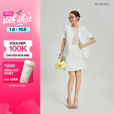 Set Lẻ Công Sở GUMAC Áo Khoác Blazer 2 Lớp OWG04096 - Chân Váy Chữ A Dáng Ngắn 2 Lớp Vải Bố Cao Cấp VG04089