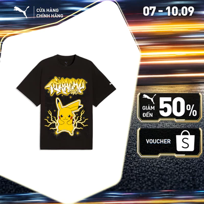 Áo Thun Thể Thao PUMA Nam Pokemon X Hoops Pikachu Tee Black Màu Đen