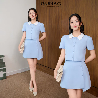 Set lẻ Áo dáng lửng phối cổ  AF07053 - Chân váy nữ GUMAC A  VF07052
