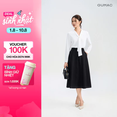 Chân Váy Nữ GUMAC Phom A Xòe Nhẹ Túi Xéo Thanh Lịch VG05054