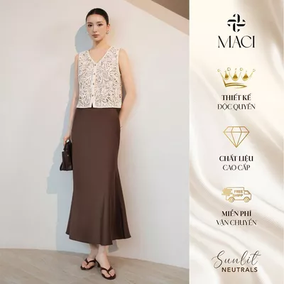 Chân Váy Lụa Queen Đuôi Cá Màu Nâu Choco MACI MCVCVNA0381 Thời Trang Nữ Thiết Kế Độc Quyền