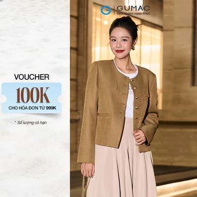 [Size S - XXL] Áo khoác GUMAC kiểu cổ tròn đính nút kiểu màu vàng áo dáng vừa OWF12075