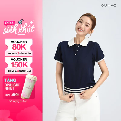 Áo Polo Nữ GUMAC Áo Thun Có Cổ Chất Tổ Ong Thoáng Mát Phối Sọc Trẻ Trung Năng Động APG01024
