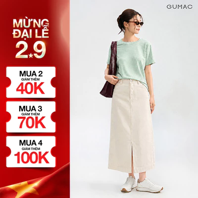 Chân váy jeans nữ Gmorning - GUMAC A màu be xẻ trước có túi  YVJF08026