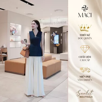 Quần Xếp Ly Ống Rộng Kèm Đai Trắng Kem MACI MCQQATR0046 Thời Trang Nữ Thiết Kế Độc Quyền