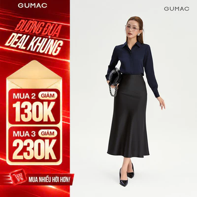 Chân Váy Lụa Nữ Đuôi Cá GUMAC 2 Lớp Dây Kéo Sườn Chất Lụa Mềm Mịn Sang Trọng LVG0415