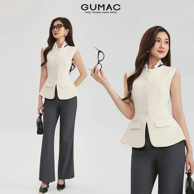 Áo Gile Nữ GUMAC Form Peplum Cổ Tròn Đánh Eo Nhẹ Tôn Dáng Sang Trọng AG03026