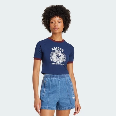 adidas Phong cách sống Áo Thun Graphic Huy Hiệu Cho Bé Nữ Màu xanh da trời JW6033