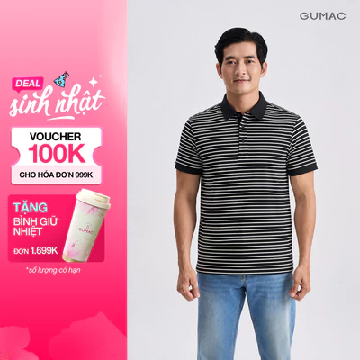 Áo Polo Nam GUMAC Form Regular Cổ Bo Phối Màu Nẹp 3 Khuy Dễ Phối Đồ Hằng Ngày Đi Làm Đi Chơi LATNG06008