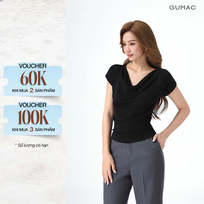 Áo Thun Cổ Đổ GUMAC Áo Thun Kiểu Sang Trọng Áo Đi Tiệc Thun Ánh Nhung Tôn Dáng ATE01031