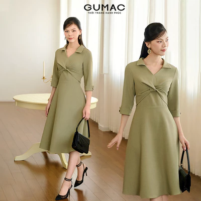 Đầm nữ GUMAC form A xòe xoắn ngực lá cổ sơ mi  DF11009 - DF10052