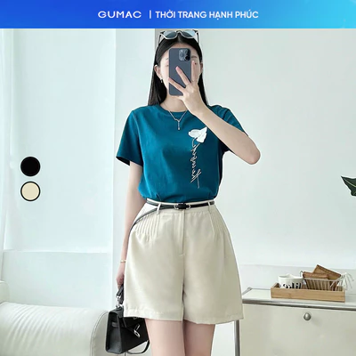 Quần short nữ GUMAC 2 lớp chiết ly gân nhỏ màu be - đen vải mềm mát có túi  SHE07030