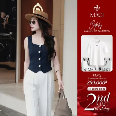 Áo Gile Xanh Than Khuy Titan Chất Chéo Hàn Cao Cấp MACI MCAGLXD0185 Thời Trang Nữ Thiết Kế Độc Quyền