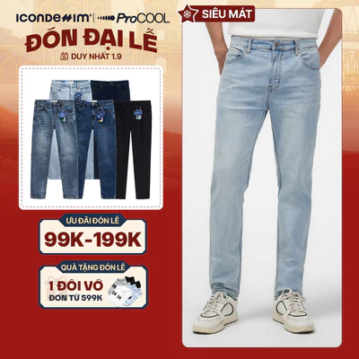 Quần jeans nam PROCOOL ICONDENIM, quần bò form slimfit ôm vừa vặn, công nghệ vải Coolmax mát lạnh, mềm mịn, thoải mái