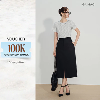 [VOUCHER 22%] Chân Váy Midi Nữ GUMAC Dáng Suông Lưng Rời Xẻ Trước Có Túi Sườn Tôn Dáng LVG07072