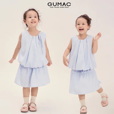 Set Lẻ Áo Kiểu Bé Gái GUMAC Form Bí Không Tay AKG04028 - Chân Váy Bé Gái GUMAC Form A Xòe 2 Tầng Nhún VKG04027