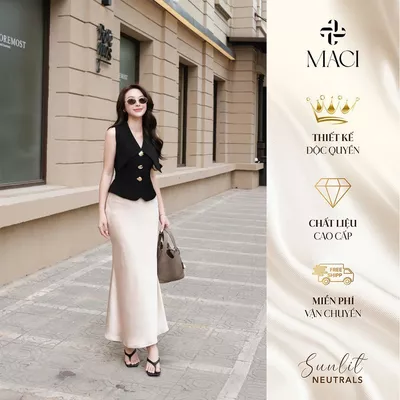 Chân Váy Lụa Queen Dáng Đuôi Cá 2 Lớp Màu Nâu Nude MACI MCVCVNA0093 Thời Trang Nữ Thiết Kế Độc Quyền