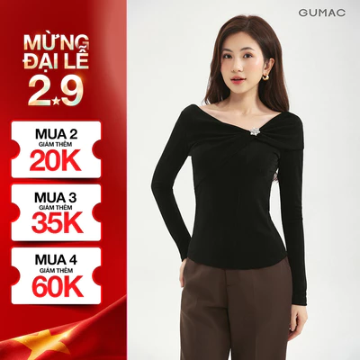 Áo Thun Nữ GUMAC Form Ôm Cổ Kiểu Trễ Vai Tay Dài Ôm Vừa Dễ Phối Đồ Hằng Ngày ATE09012
