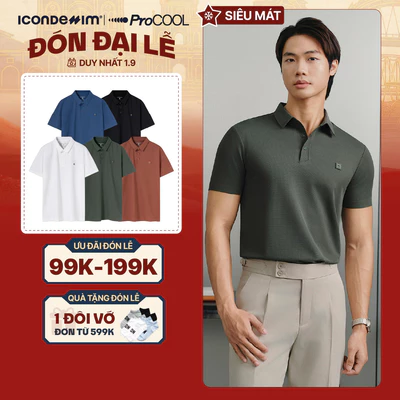 Áo polo nam PROCOOL ICONDENIM form slim-fit, công nghệ hạt làm mát thoáng khí, co giãn 4 chiều, vải mịn ít nhăn PLID0153