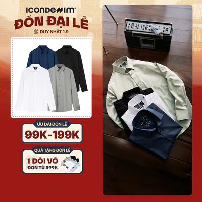 Áo Sơ Mi Tay Dài Nam ICONDENIM Cổ Đức Co Dãn Nhẹ Form Slim SMID0255
