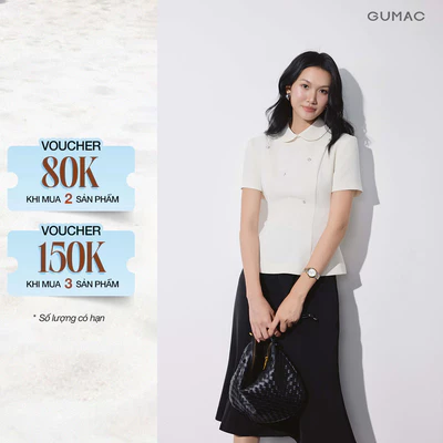 Áo Kiểu Peplum Nữ GUMAC Tay Ngắn Cổ Sen Đính Nút Kiểu Dây Kéo Bigsize Thanh Lịch Công Sở LAG09083