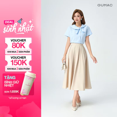 Chân Váy Xếp Ly Dáng Dài GUMAC Chân Váy A Lưng Cao Có Túi Vải Cotton Lạnh Cao Cấp LVE1001