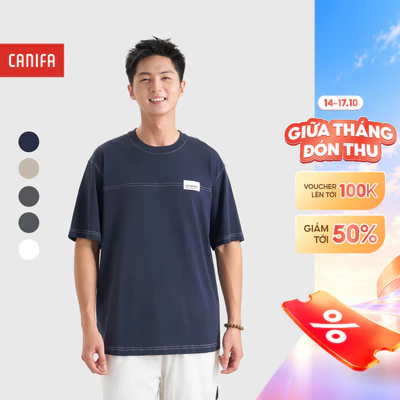 Áo phông nam CANIFA cổ tròn ngắn tay basic phối line 8TS26C002