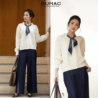 Áo len cardigan nữ GUMAC form suông cổ kèm khăn đính tay dài AF11047