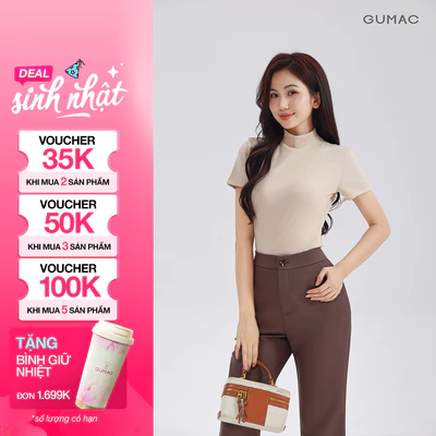 Áo Thun Cổ Lọ Nữ GUMAC Áo Thun Gân Phom Ôm Co Giãn Nhiều Tôn Dáng LATE1111 - LATG08046