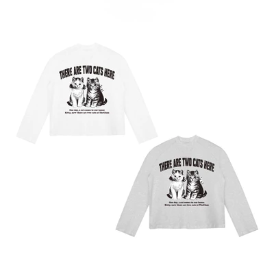 TheGlam CHÍNH HÃNG - Áo Thun Tay Dài “TWO CATS” Raglan Unisex - Màu Trắng/Xám tiêu - TS04-18