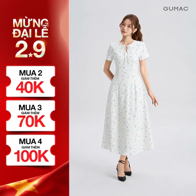 Đầm Nữ GUMAC Họa Tiết Hoa Có Hai Túi Sườn Tay Nhún Vai Dịu Dàng Nữ Tính Hiện Đại LDG06098