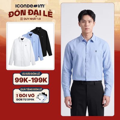 Áo Sơ Mi Oxford Nam Tay Dài ICONDENIM Blank Color Embroider Form Slim SMID0144